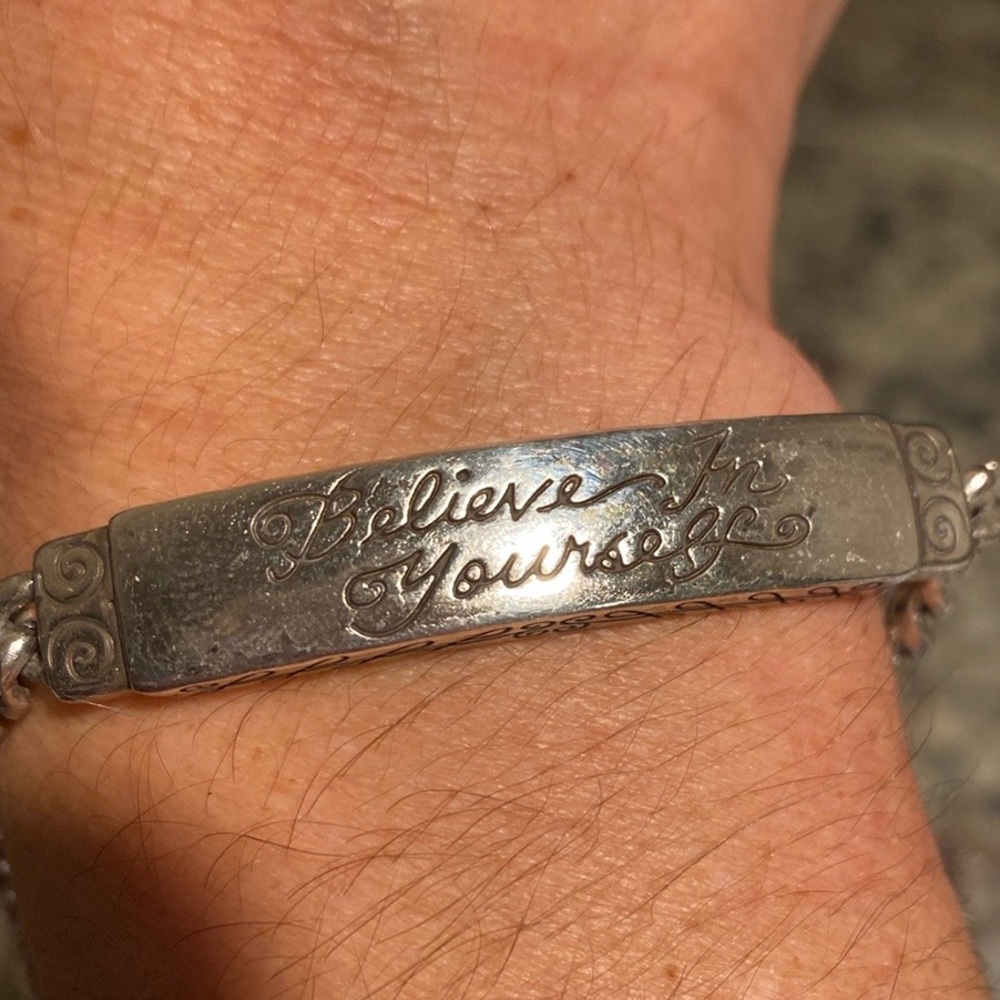 Brighton vintage “Believe in‎ Yourself” etched silver ID style link bracelet